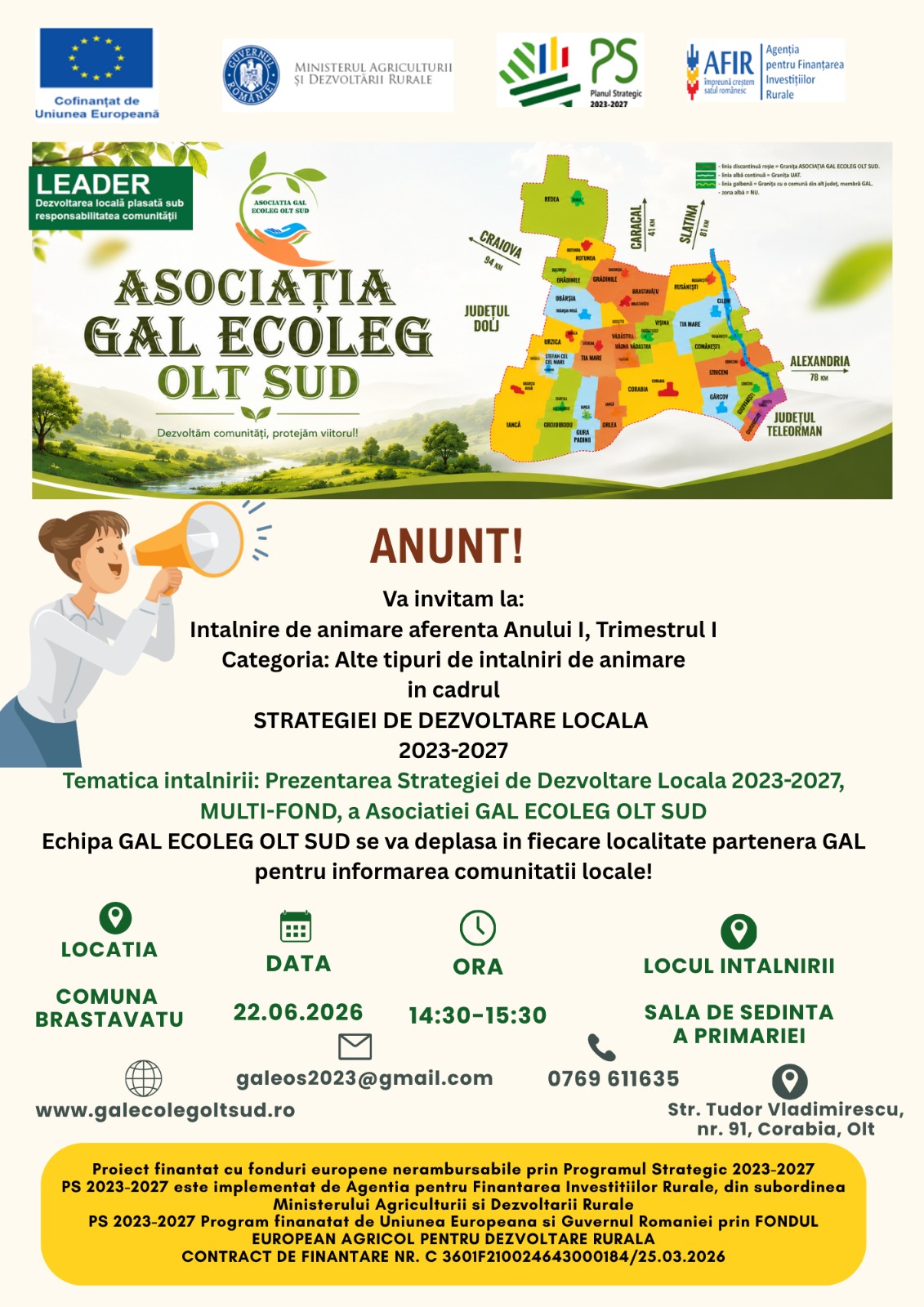 Anunt intalnire de animare 22.06.2026, Trimestrul I, An I, Comuna Brastavatu